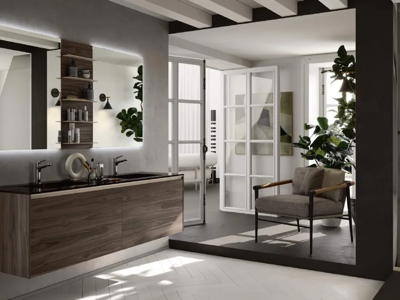 Mobile da Bagno sospeso in materico Nilo effetto legno e top in Laminam Soul Wood 105 di Rab Arredobagno