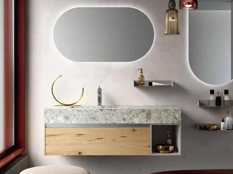 Mobile da Bagno sospeso Soul Wood 107 in Rovere Nodato con top in HPL Palladiana di Rab Arredobagno