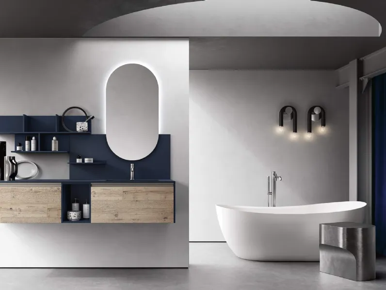 Mobile da Bagno sospeso Soul Wood 120 in legno Old saponato e laccato opaco con top in Fenix di Rab Arredobagno