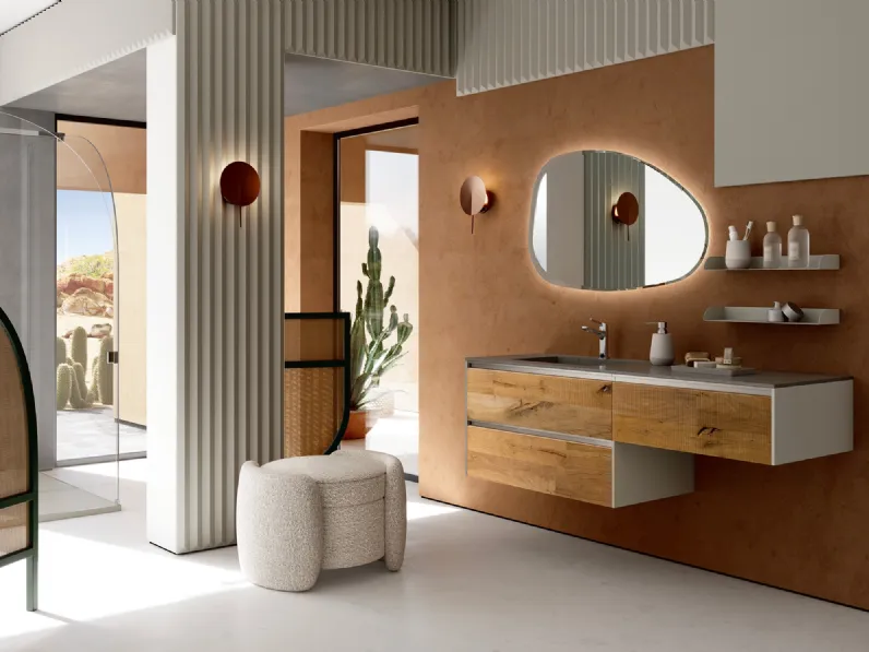 Bagno sospeso Soul Wood 03 in legno massello di Quercia recuperato e laccato bianco opaco di Rab Arredobagno