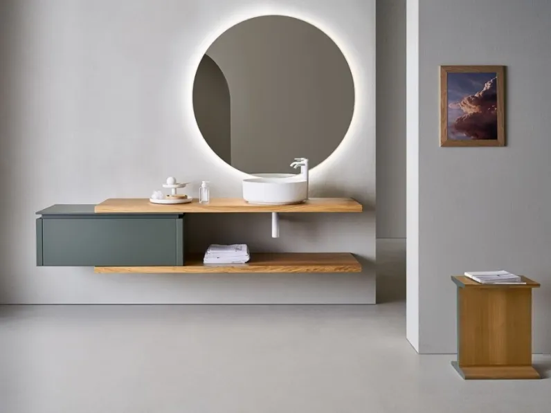 Mobile da Bagno Square 105 in laccato Grigio Verde e Rovere di Pirovano Bagni