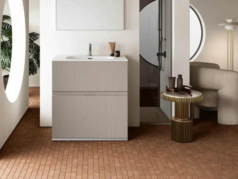 Mobile da Bagno a terra con texture a righe tridimensionali Step105 in laccato beige Arizona opaco di Rab Arredobagno