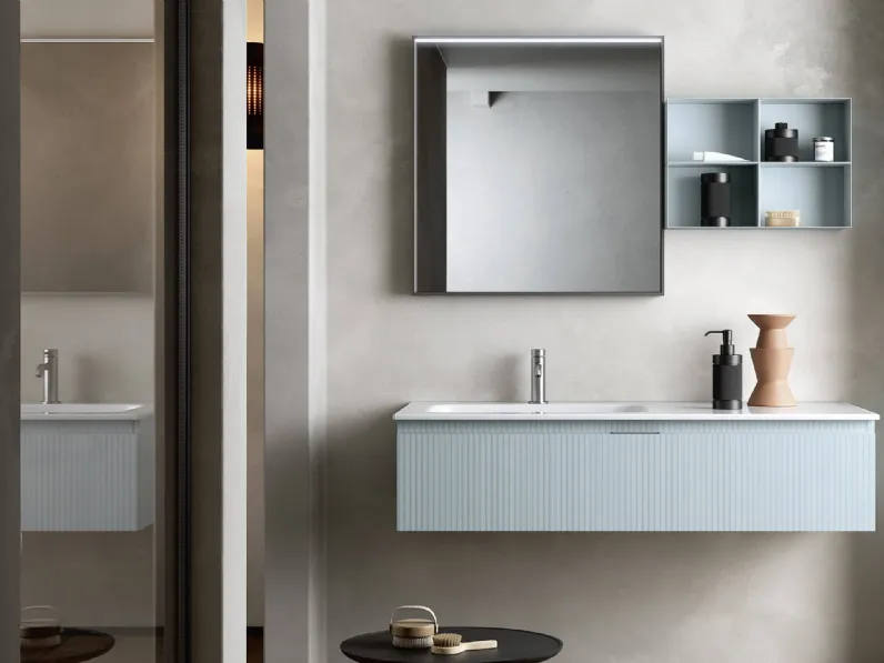 Mobile da Bagno sospeso Step 111 in laccato Acquamarina opaco di Rab Arredobagno