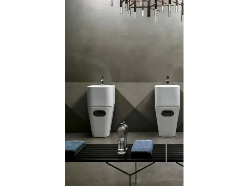 Lavabo Tandem 01 in ceramica con cesto contenitore di Azzurra Ceramica
