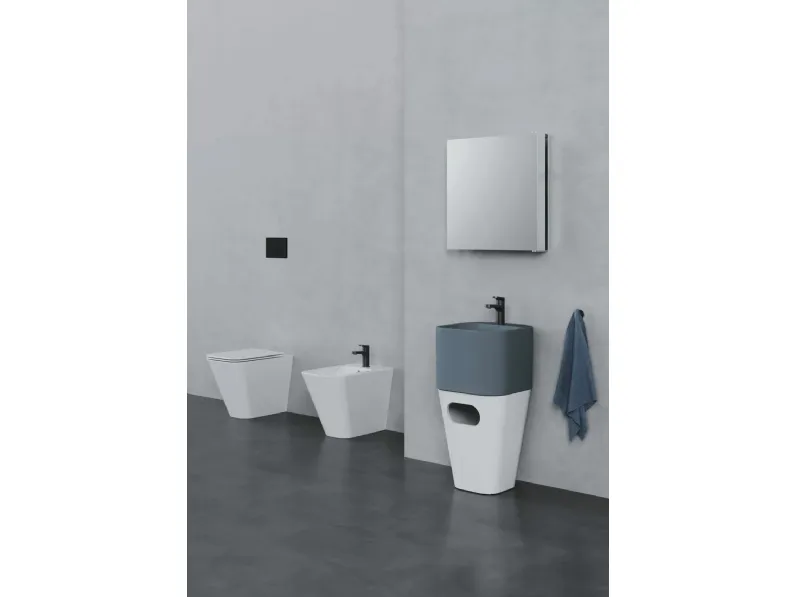 Lavabo Tandem 01 in ceramica con cesto contenitore di Azzurra Ceramica