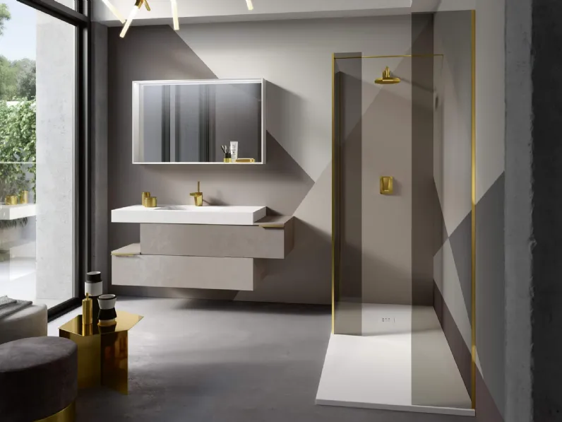 Mobile da Bagno sospeso Thai 313 in materico Vulcano e Deserto con lavabo in Mineralux Stone bianco di Rab Arredobagno