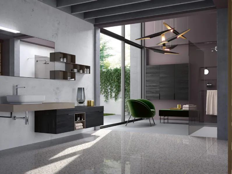 Mobile da Bagno sospeso Thai 318 in materico Vulcano e Carbone di Rab Arredobagno