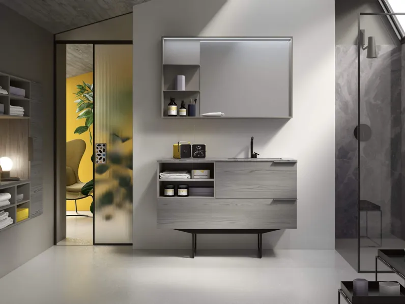 Mobile da Bagno a terra Thai 320 in materico Visone con top in laminam e base in metallo di Rab Arredobagno