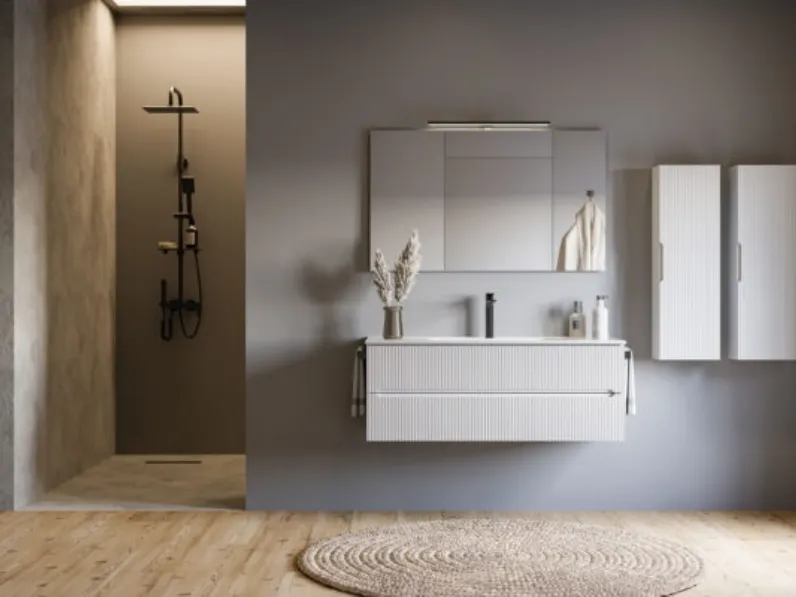 Mobile da Bagno sospeso Verso 05 finitura bianco neve di Legnobagno