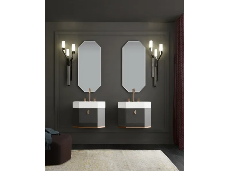 Mobile da Bagno sospeso Vitage Dandy 01 in laccato grafite lucido di Milldue
