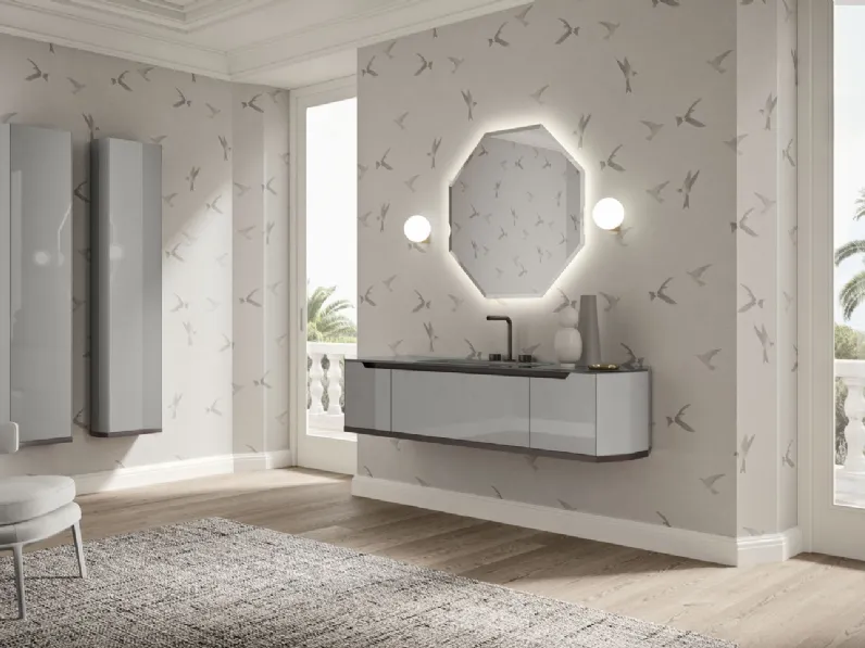 Mobile da Bagno sospeso Vitage Dandy 04 in laccato pietra lucido di Milldue