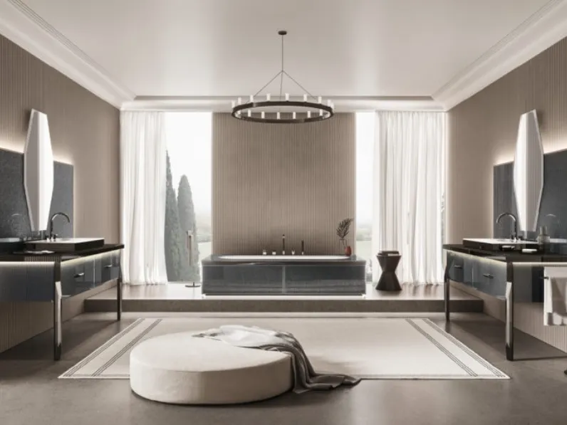 Mobile da Bagno Vitage Hilton 05 in vetro extrachiaro twill smoke di Milldue