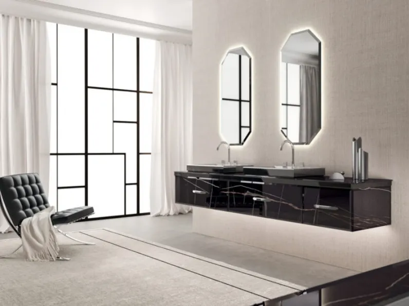 Mobile da Bagno sospeso Vitage Hilton 08 in vetro extrachiaro sahara noir di Milldue