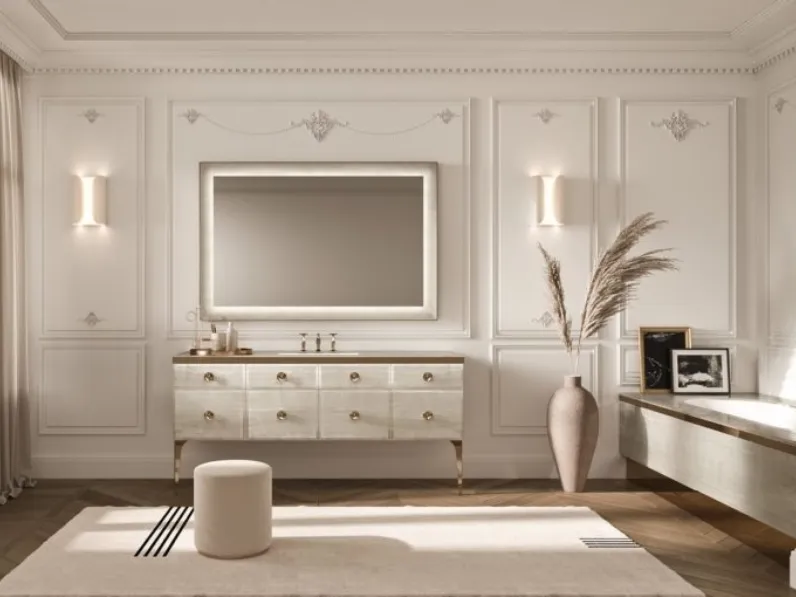 Mobile da Bagno Vitage Majestic 10 in vetro extrachiaro alabastro gold di Milldue