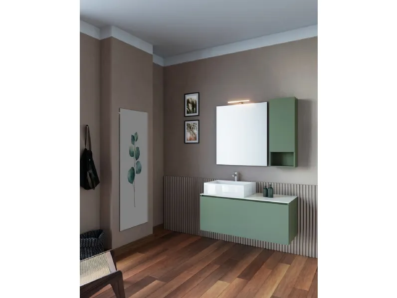 Mobile da Bagno sospeso Volo 01 in laccato opaco e top in HPL di Arredoquattro