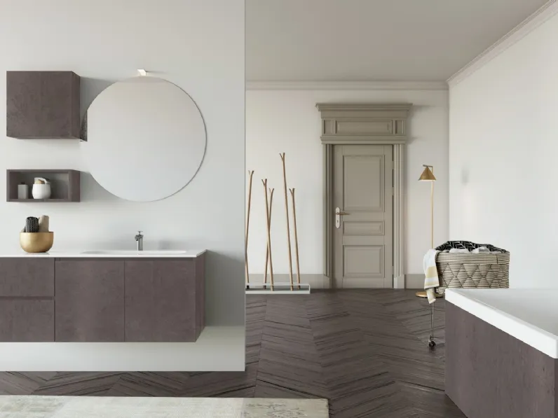 Mobile da Bagno sospeso Volo 05 in melaminico Cement Pirite di Arredoquattro