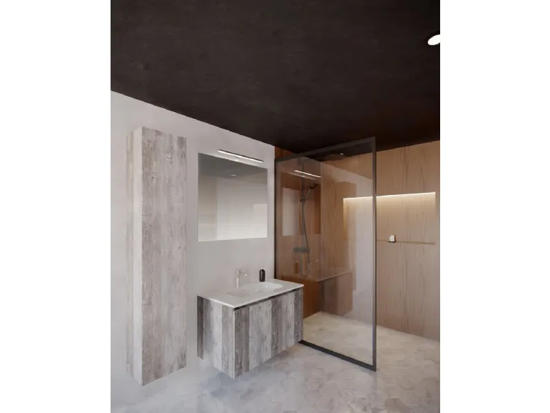 Mobile da Bagno sospeso Volo 06 in melaminico Pino Vintage di Arredoquattro