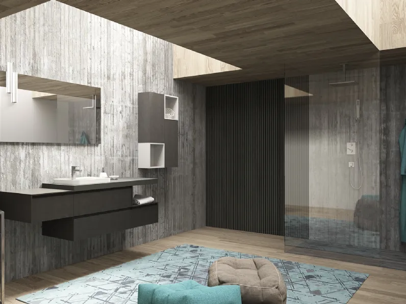 Mobile da Bagno Wind 04 Titanio effetto Metallo e Bianco di Nice