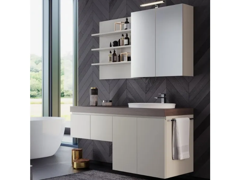 Mobile da Bagno sospeso in laccato opaco con top in HPL Woodal Comp 05 di Maxbagni
