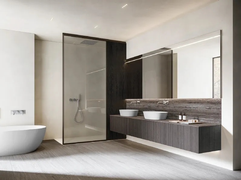 Mobile da Bagno sospeso XS in Rovere finitura Smoke con top in Monolith Bianco di Casabath