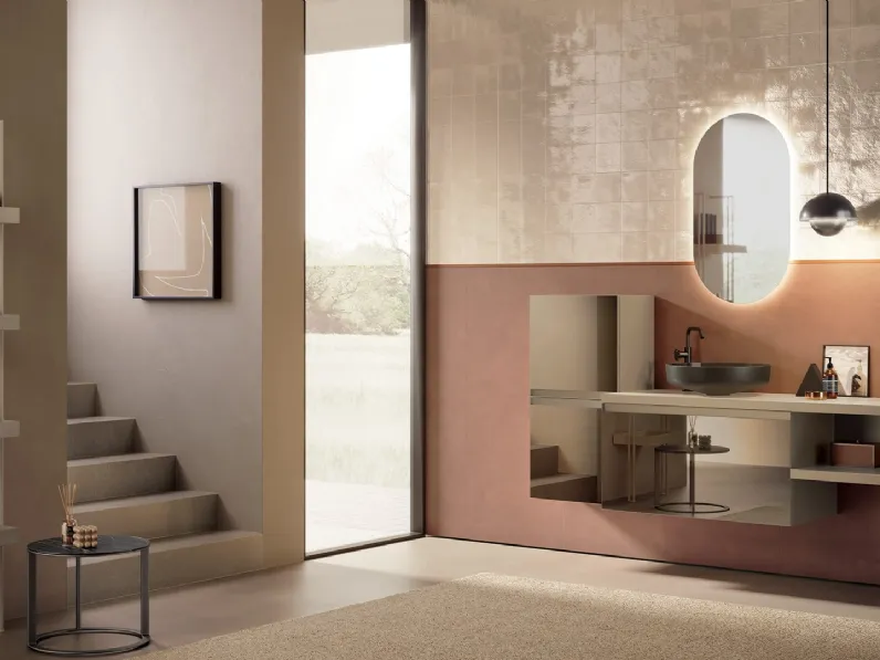 Mobile da Bagno sospeso Yoko 05 in vetro Bronzo e laccato Cappuccino opaco di Ardeco