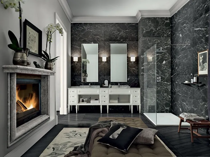 Mobile da Bagno York 01 in laccato Bianco e top in marmo di Carrara di Cerasa