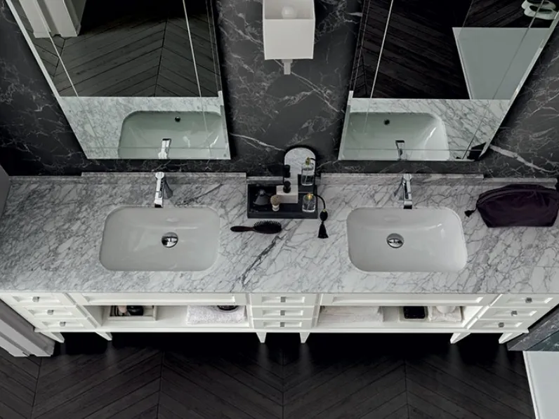 Mobile da Bagno York 01 in laccato Bianco e top in marmo di Carrara di Cerasa