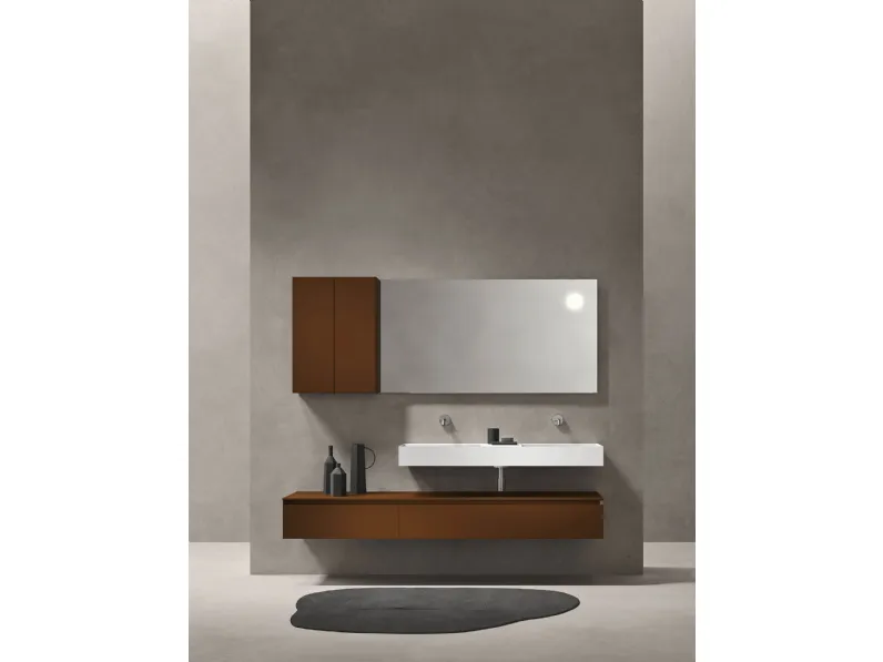 Mobile da bagno sospeso in laccato opaco color caffè Zenit 24 07 di Milldue