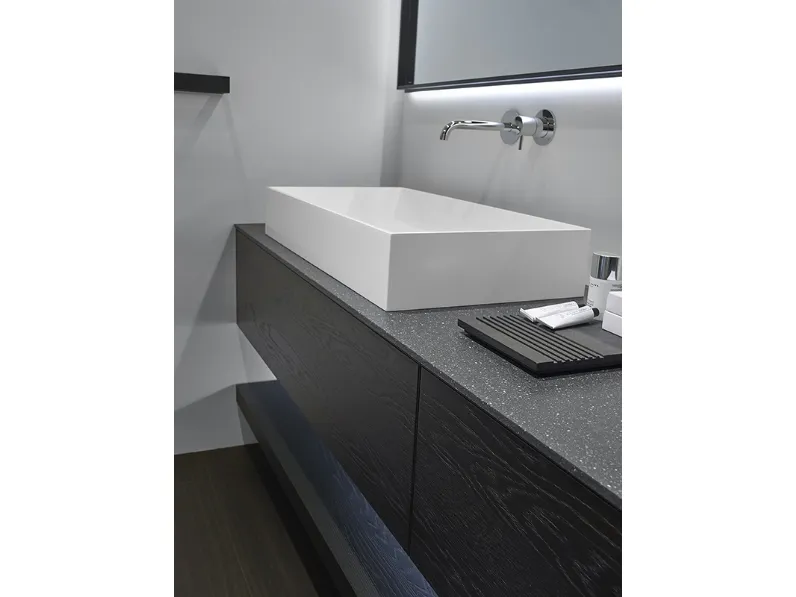 Mobile da Bagno sospeso Zero15 Rovere finitura Smoke con top in Solid Granite Black di Casabath