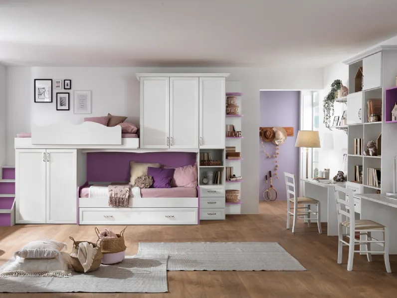 Cameretta a soppalco in bianco frassinato e violetto Afrodite AF03 di MCSMobili