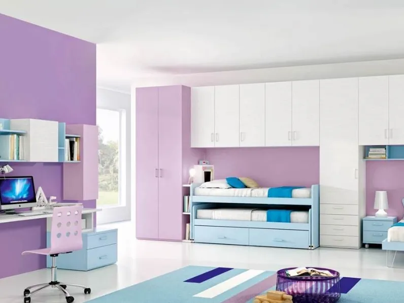 Cameretta per Ragazzi 627 a ponte con tre letti, di cui uno estraibile di Ferrimobili