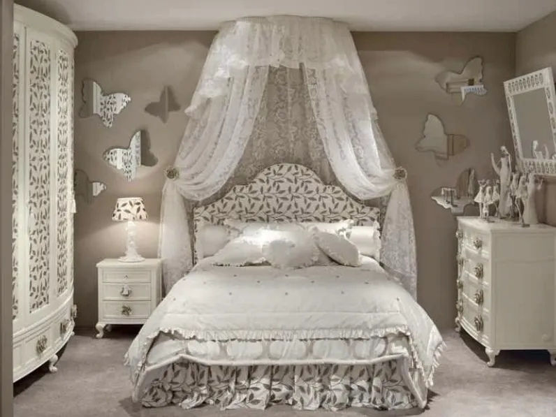 Cameretta componibile Classic 07BVL in laccato con letto in tessuto di Halley 