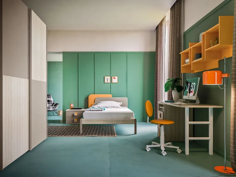 Cameretta per ragazzi con armadio scorrevole Mya Comp 05 di Mab