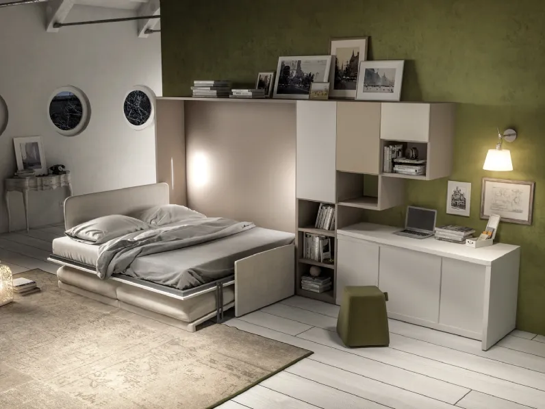 Cameretta in laccato color terra con letto a ribalta Comp 363 di Tumidei