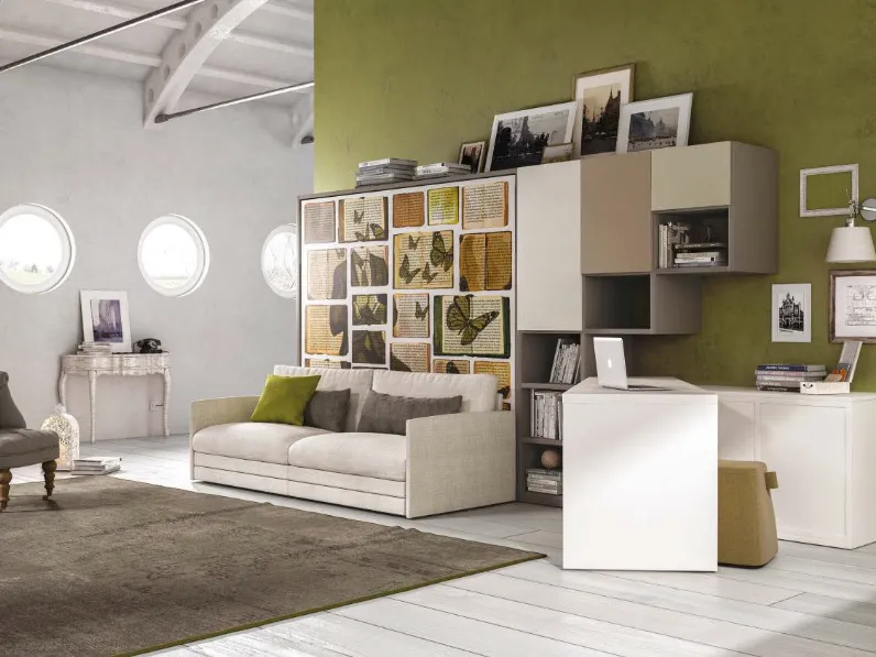 Cameretta in laccato color terra con letto a ribalta chiuso Comp 363 di Tumidei