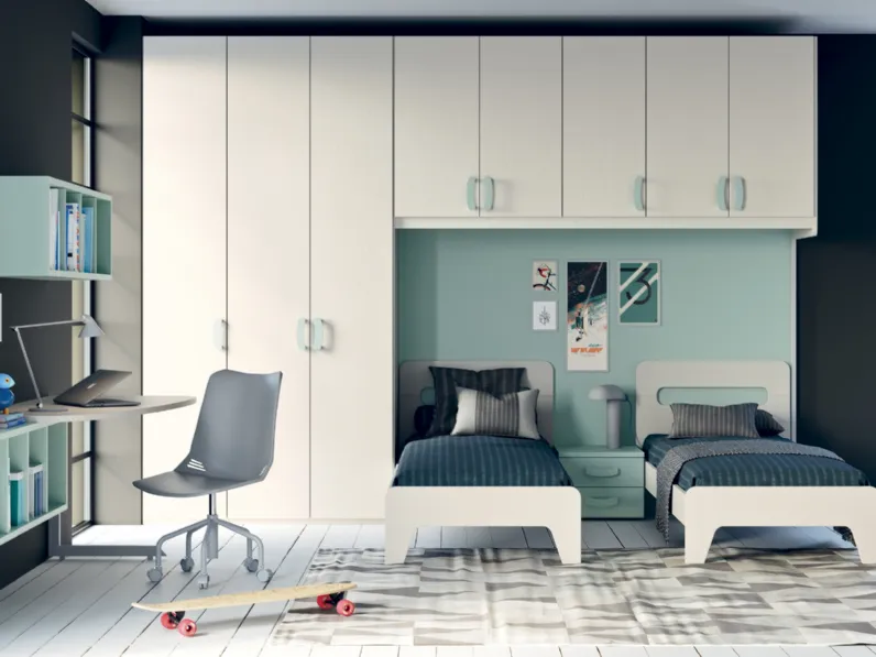 Cameretta a ponte con due letti singoli affiancati Composizione 156 di Furlan