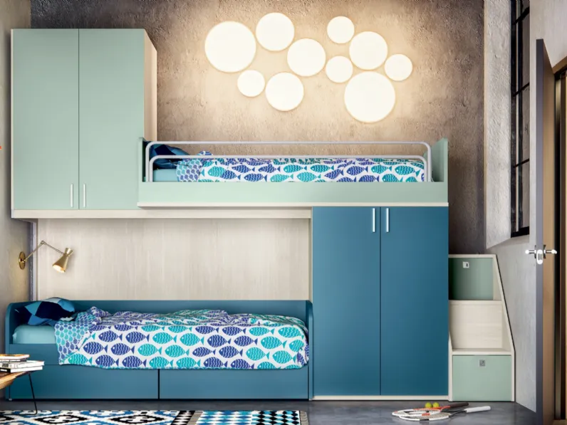 Cameretta a soppalco con sistema letto scorrevole Composizione 161 di Furlan