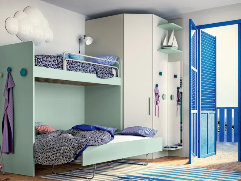 Cameretta con letti a castello con terzo letto estraibile Composizione 164 di Furlan