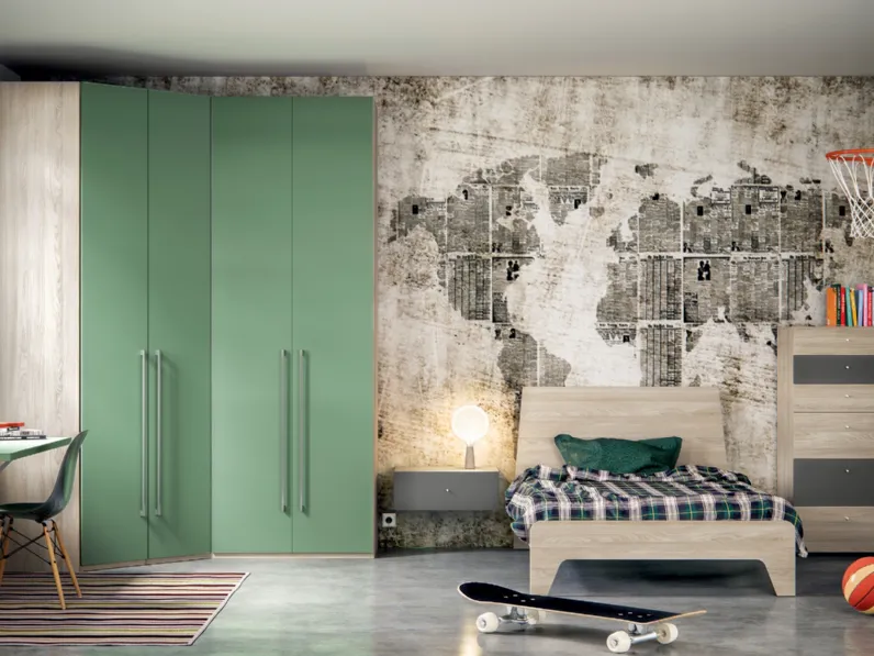Cameretta grintosa Urban Style Composizione 166 finitura Olmo, Grafite e Menta di Furlan