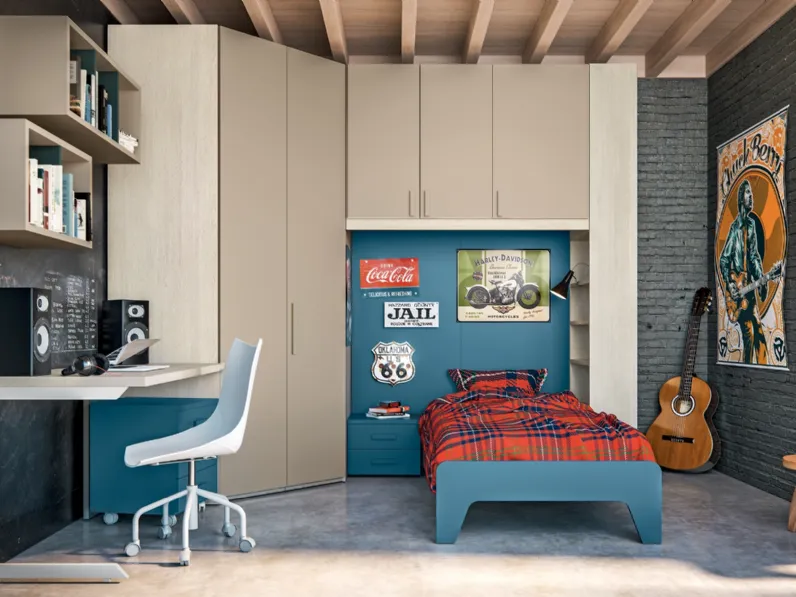 Cameretta a ponte con cabina armadio e scrivania Composizione 173 di Furlan