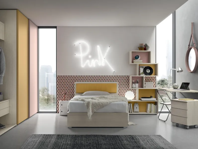 Cameretta con scrivania Composizione 179 finitura Fresia, Cipria e Nordico di Furlan