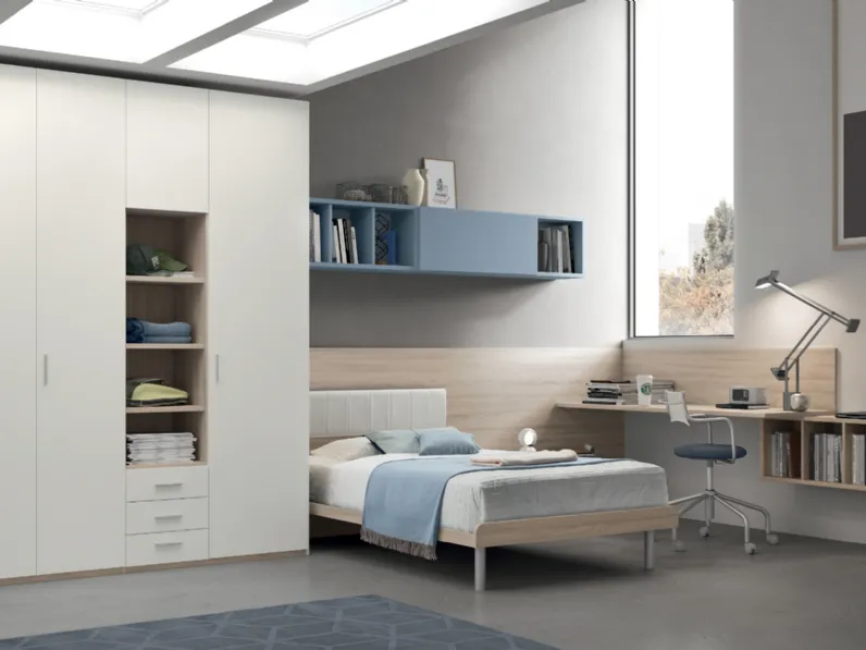 Cameretta con scrivania Composizione 181 finitura Aria, Avio e Olmo di Furlan