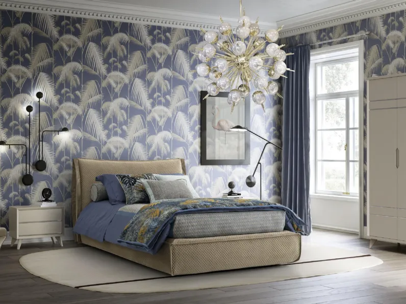 Cameretta Contemporary Glamour 12C in laccato opaco con letto in tessuto imbottito e trapuntato di Halley 