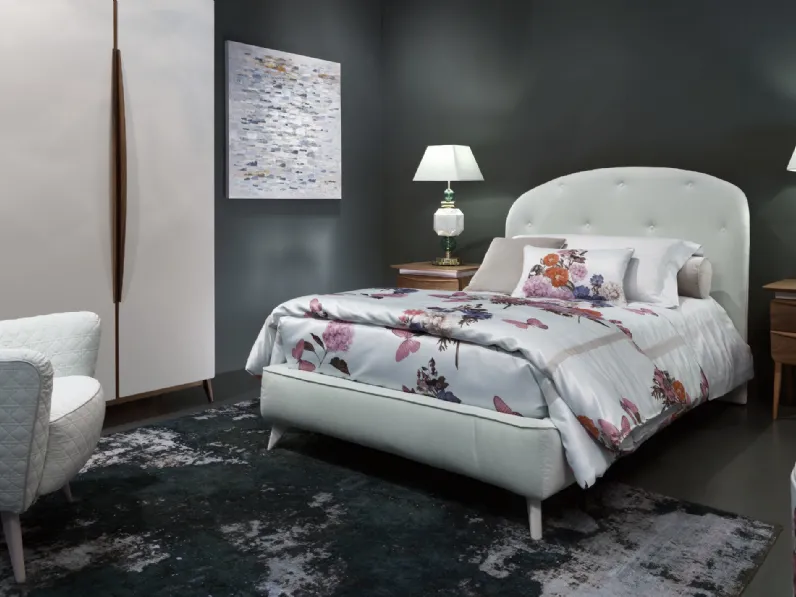 Cameretta Contemporary Glamour 15C in laccato opaco con letto in tessuto imbottito di Halley 