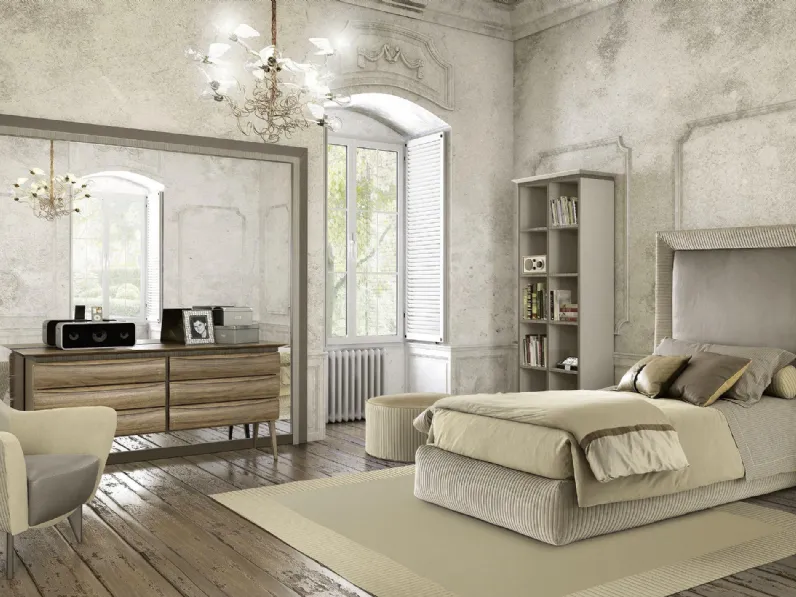 Cameretta componibile Contemporary J Collection 22C con letto imbottito dalla testiera importante di Halley 