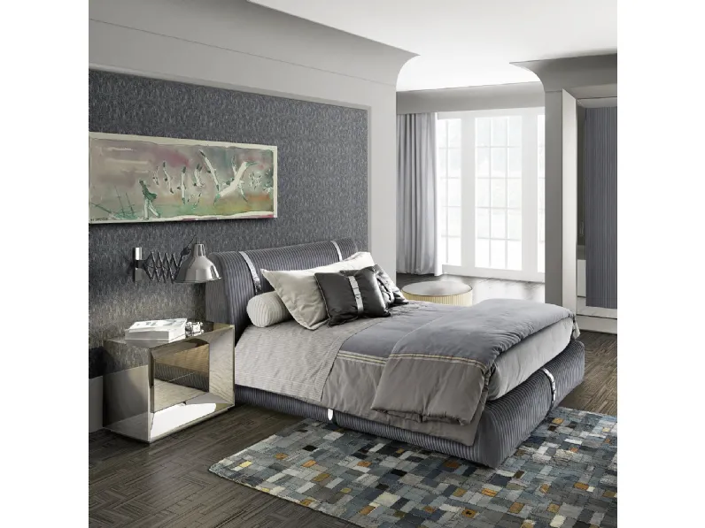 Cameretta Contemporary J Collection 34C in laccato e vetro specchiato con letto in velluto imbottito di Halley 