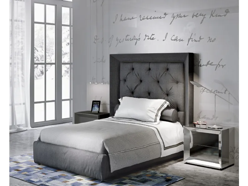Cameretta Contemporary Lovelove 41C in laccato e vetro a specchio con letto imbottito in tessuto con testiera di Halley 