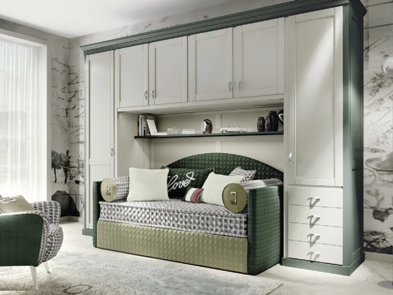 Cameretta a ponte salvaspazio Contemporary Lovelove 48C in laccato opaco con divano letto di Halley 