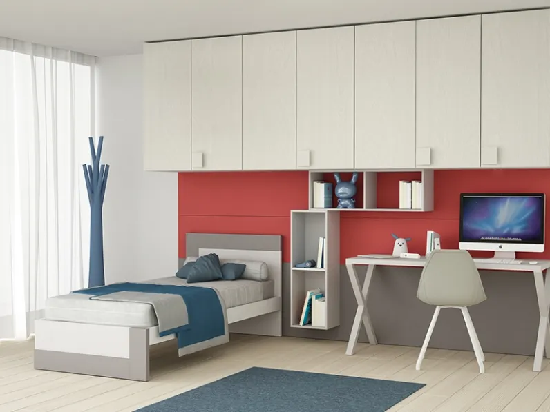 Cameretta Cool Composizione 05 in laccato opaco con armadio a ponte di Granzotto