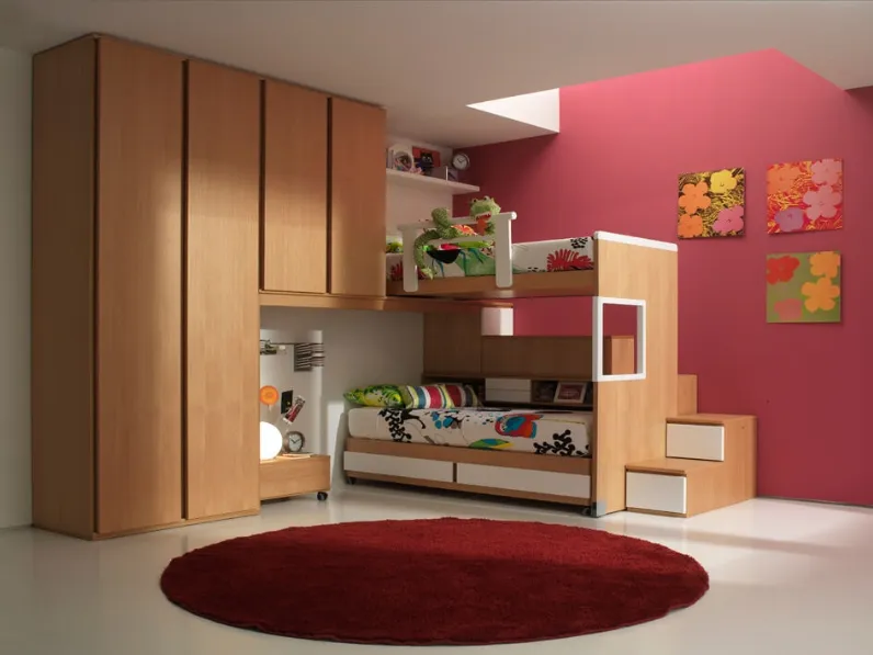 Cameretta in legno pregiato e laccato opaco con letti a castello Emme Legno 03 di Marzorati